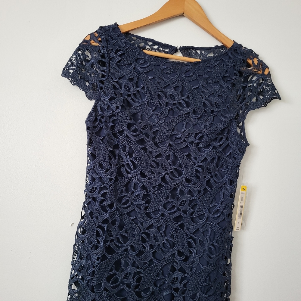 Alice + Olivia Clover Open Back Lace Navy Dress Wedding Cocktail Party - Picture 3 of 8